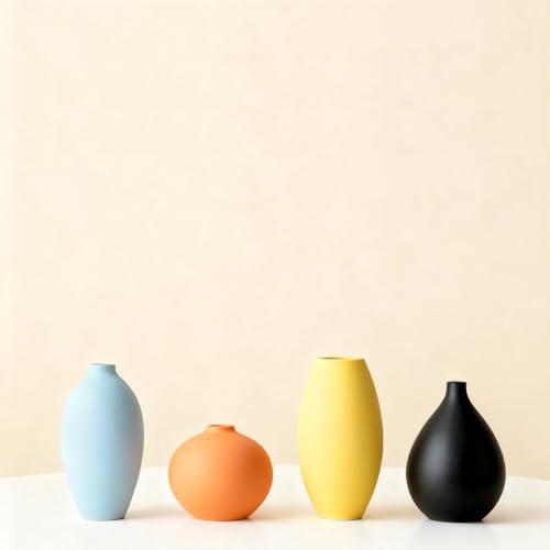 Small Ceramic Matte Vase Set 4 for Modern Home Decor Flower Decoration Office,Bookdesk, Bookshelf, Centerpieces, Tables, Living Room, Dining Table, Bedroom Shelf Entryway Ornament Gift - size: Vase Set 4 S2