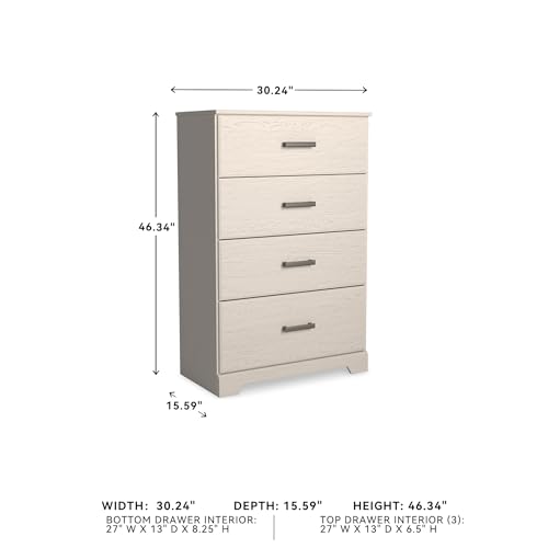 Signature Design by Ashley Stelsie Tall Dresser, White Chest with Four Smooth‑Gliding Drawers, Storage Furniture for Bedroom or Closet, 30.24" W x 46.34" H - color: White, style: Chest of Drawers