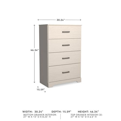 Signature Design by Ashley Stelsie Tall Dresser, White Chest with Four Smooth‑Gliding Drawers, Storage Furniture for Bedroom or Closet, 30.24" W x 46.34" H - color: White, style: Chest of Drawers