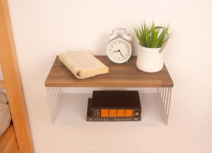 Floating Nightstand with White Metal Base, Wooden Top and Sturdy Metal Base, Minimalist Bedside Table, Wall Mounted Shelf, Bedside Shelf (Vancouver) - color: Vancouver