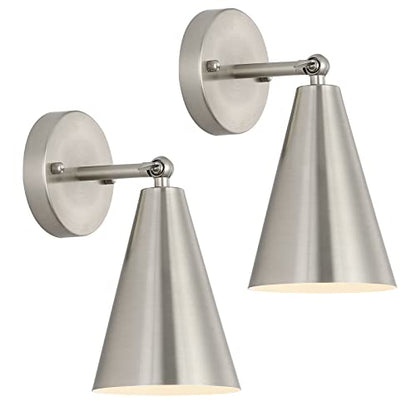 MWZ Brushed Nickel Wall Sconce Set of Two, Modern Sconces Wall Lighting Fixtures with Silver Metal Shade, Indoor Wall Mount Swing Arm Lamp for Bedroom,Bedside,Bar,Kitchen,Hallway - color: Brushed Nickel