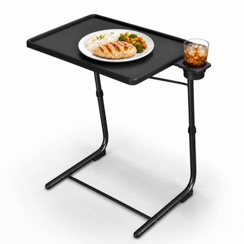Adjustable TV Tray Table - 6 Height & 3 Tilt Angle Settings | Multifunctional Foldable Tray Table for Eating Laptop Dinner or Bed Use | Easy to Assemble & Store | Portable Desk - color: Black