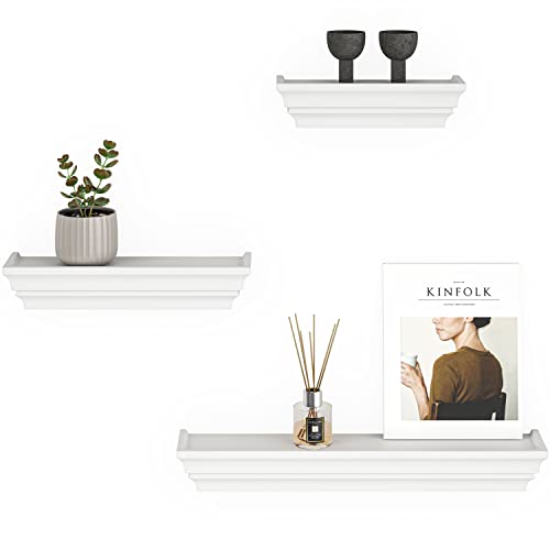 Ballucci Victorian Wall Ledge and Shelf, 12", 16", 24", Set of 3, White