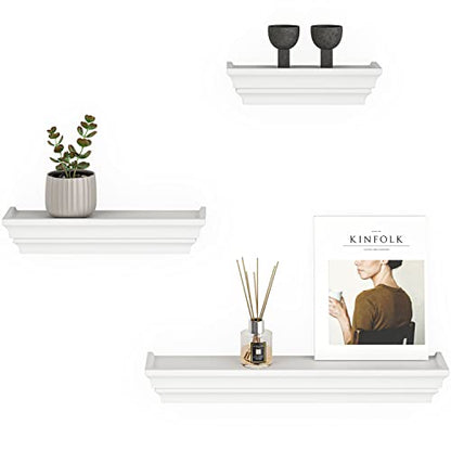 Ballucci Victorian Wall Ledge and Shelf, 12", 16", 24", Set of 3, White