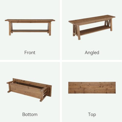 LITTLE TREE 55" Solid Wood Entryway Bench with Storage Shelf | Farmhouse Rustic Shoe Storage Bench Seat for Hallway, Living Room, Bedroom & Mudroom
