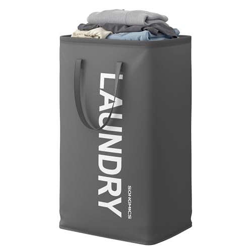 SONGMICS Laundry Hamper, 21.1-Gallon (80 L) Laundry Basket with Handles | Water-Repellent Storage Basket for Laundry Room, Bedroom, Bathroom, Slate Gray URLH001GN01 - color: Slate Gray, size: 1 Pack