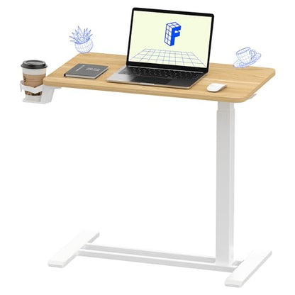FLEXISPOT H7 28" Pneumatic Height-Adjustable Overbed Table with Wheels | C-shaped bedside table,Medical End Table,Rolling Cart TV Tray,Laptop desk for Hospital Home office use,27.6"Wx15.7"D,Maple - color: Maple, size: Small