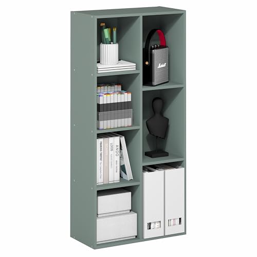 Furinno LUDER Book Shelf, 7-Cube Bookshelf, Bookcase with Open Shelves, 9.4 x 19.5 x 41.7, Easy Assembly, for Living Room, Bedroom, Home Office, Sage Green - color: Sage Green, size: 7-Cube
