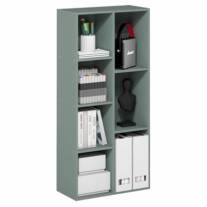 Furinno LUDER Book Shelf, 7-Cube Bookshelf, Bookcase with Open Shelves, 9.4 x 19.5 x 41.7, Easy Assembly, for Living Room, Bedroom, Home Office, Sage Green - color: Sage Green, size: 7-Cube