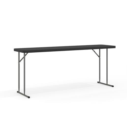 EMMA + OLIVER 6-Foot Black Plastic Folding Table | Lightweight, Easy Storage, Event and Banquet Table - color: Black
