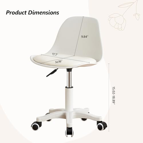 Small Desk Chair Cute, Swivel Armless Task Chair with Soft Padded Cushion, Height Adjustable Home Office Desk Chair with Back for Adult, Study Room, Vanity, Office Work - color: White, size: M-Set of 2