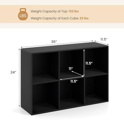 Giantex 6-Cube Bookcase, 3-Tier Cubby Bookshelf, Horizontal Vertical Display Rack with Anti-Tipping Kits, Modern Storage Organizer Shelf Unit for Bedroom, Living Room, Study Room, Black | Horizontal Vertical Display Rack with Anti-Tipping Kits, Modern Sto