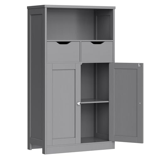 Vongrasig Bathroom Storage Cabinet, 42.5" H Freestanding Floor Cabinet | Wooden Modern Cabinet with 2 Drawers, Open Shelf and Adjustable Shelf for Bathroom, Laundry Room and Entryway, Grey - color: Grey