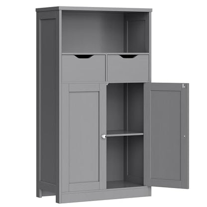 Vongrasig Bathroom Storage Cabinet, 42.5" H Freestanding Floor Cabinet | Wooden Modern Cabinet with 2 Drawers, Open Shelf and Adjustable Shelf for Bathroom, Laundry Room and Entryway, Grey - color: Grey