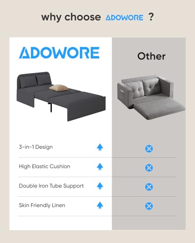 43.3" Twin Size Pull Out Sofa Bed，3-in-1 Linen Convertible Sleeper Sofa Bed,Loveseat Pullout Bed with Pillows and Tri-fold Mattress for Small Space/Bedroom,Dark Grey - color: Dark Grey, size: Twin