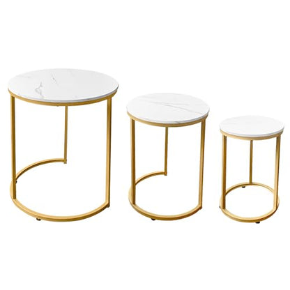 AT-VALY Nesting Tables Coffee Table Set of 3,Round Side Table Small Accent Table for Living Room,Bedroom Apartment (Gold) - color: Gold, size: 20.5 Inch