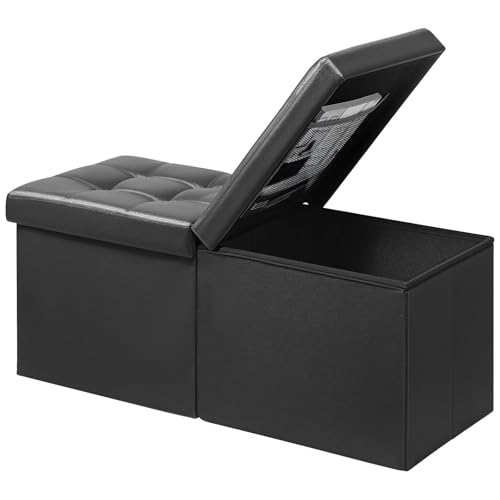 AmasSmile Footrest Ottoman Storage Bench,34" Leather Folding Chest,Black | Large Ottoman with Storage,Thicker Foam Padded Seat,Livingroom,Dorm,Bedroom,Entryway,Easy to install,34 x 13 x 13in - color: Black-leather
