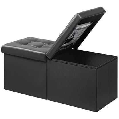 AmasSmile Footrest Ottoman Storage Bench,34" Leather Folding Chest,Black | Large Ottoman with Storage,Thicker Foam Padded Seat,Livingroom,Dorm,Bedroom,Entryway,Easy to install,34 x 13 x 13in - color: Black-leather