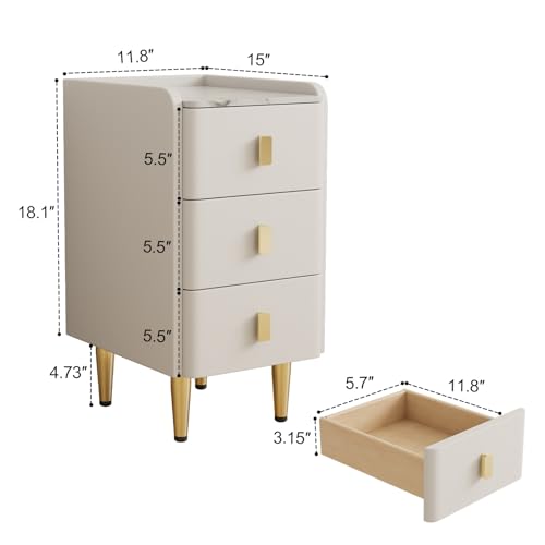 AQIMUELE Narrow Nightstand with Drawers, Narrow Side Table Leather, Small Bedside Tables for Bedroom. (White) - color: White, size: 11.8''W x 15"D x 22.8"H