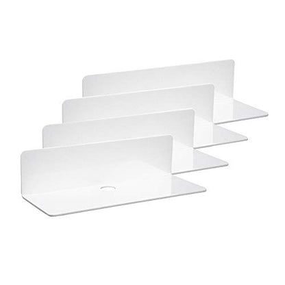 9 Inch Acrylic Floating Shelves Set of 4,Small Wall Display Shelf for Bluetooth Speakers/Security Cameras/Nintendo Switch/Action Figures,Damage-Free Wall Shelves Stick-On Shelf,White - color: White With Adhesive Tape