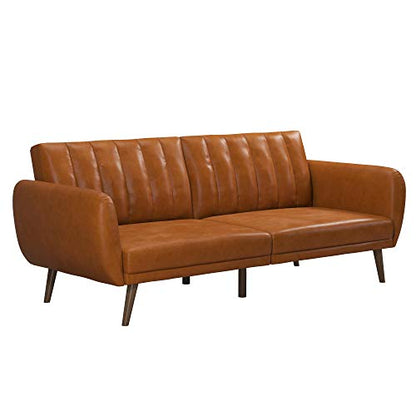 Novogratz Brittany Futon Sofa Bed and Couch Sleeper, Camel Faux Leather - color: Camel Faux Leather