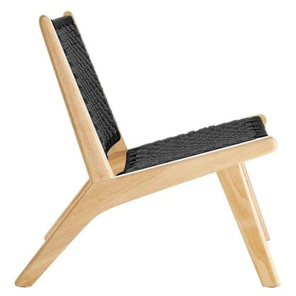 Modway Saoirse Woven Rope Wood Accent Lounge Chair in Natural Black - color: Natural Black
