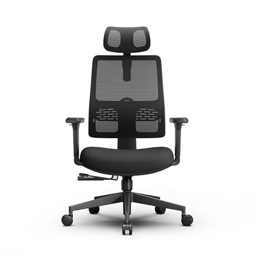 Ergonomic Home Office Chair, High Back Desk Chair with Unique Adaptive Lumbar Support, Adjustable Headrest, Seat Depth Adjustment, 96°-126° Tilt Function, Adjustable Armrest Recliner - color: Black