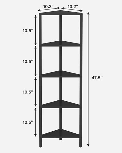 TUTOTAK Corner Shelf, 5-Tier Corner Bookshelf for Small Space | Narrow Display Corner Shelf Stand with Storage Rack, for Living Room, Bedroom, Black BS05BK005 - color: Black, size: 5-Tier Ordinary
