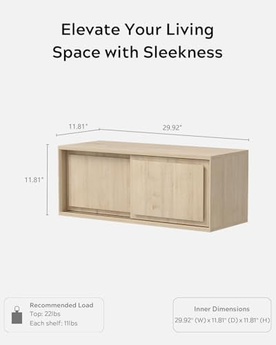 Modern Floating TV Stand, Accent Nightstands Wall Mounted Bedside Table Handless Storage Cabinet with Sliding Doors for Living Room Bedroom, Light Oak - color: Light Oak, size: 1PC
