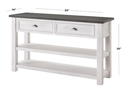 Martin Svensson Home Monterey Solid Wood Sofa Console Table, White & Grey | Farmhouse Style, Pine Wood, Two Drawers, Two Open Shelves for Storage - color: White With Grey Top