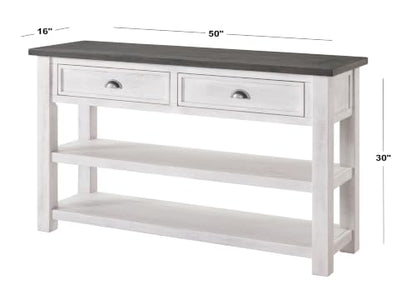 Martin Svensson Home Monterey Solid Wood Sofa Console Table, White & Grey | Farmhouse Style, Pine Wood, Two Drawers, Two Open Shelves for Storage - color: White With Grey Top
