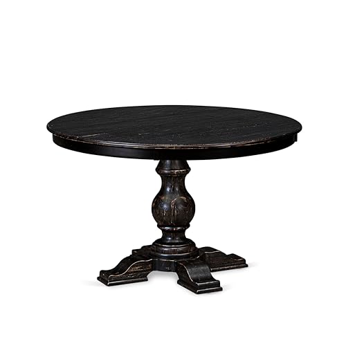 FE5-11-TP - Dining Room Table with Acacia Wood Round Tabletop, Sand Blasted Black Finish - color: Sand Blasted Black, size: 48x48 Inch