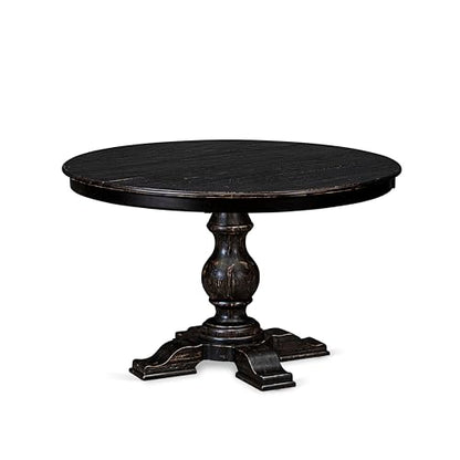 FE5-11-TP - Dining Room Table with Acacia Wood Round Tabletop, Sand Blasted Black Finish - color: Sand Blasted Black, size: 48x48 Inch