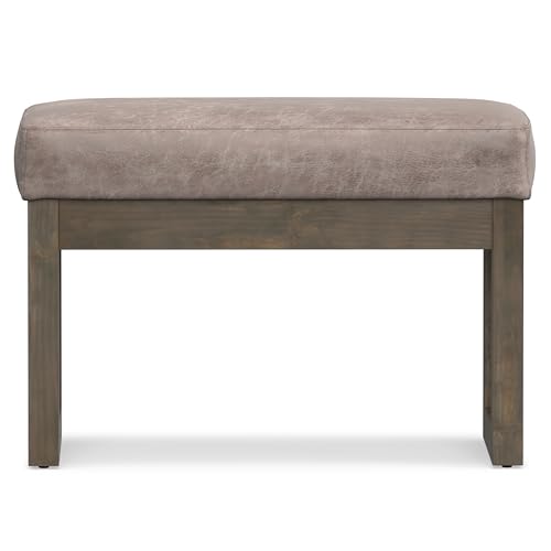 SIMPLIHOME Milltown 27" Wide Tweed Rectangle Ottoman in Ebony | Distressed grey taupe, contemporary ottoman with a cushioned seat for bedroom seating; footstool, footrest or bench. - color: Distressed Grey Taupe, style: Small Ottoman Bench