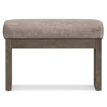 SIMPLIHOME Milltown 27" Wide Tweed Rectangle Ottoman in Ebony | Distressed grey taupe, contemporary ottoman with a cushioned seat for bedroom seating; footstool, footrest or bench. - color: Distressed Grey Taupe, style: Small Ottoman Bench