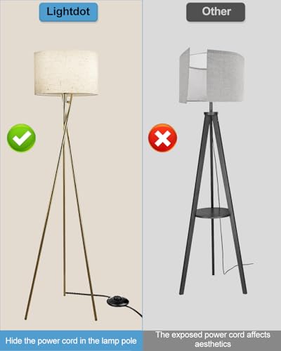 Lightdot 62IN Tripod Floor Lamps for Living Room, Modern Standing Lamp with Off-White Fabric Shade, Mid Century Industrial Standing Tall Lamp for Bedroom, Home Office-Gold - color: Tripod Fabric-Gold