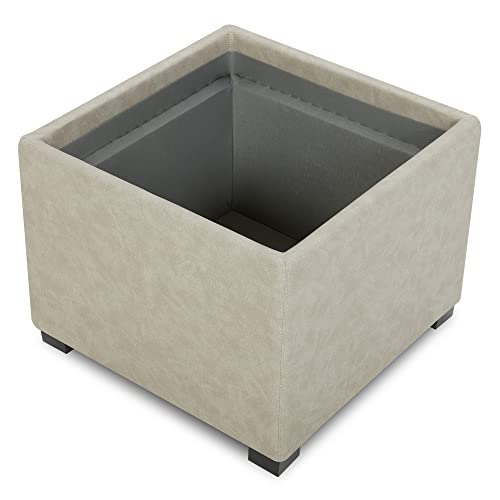 CHITA Storage Ottoman Cube with Tray Lid, Small Footstool with Storage, Square End Table for Living Room and Bedroom, Faux Leather in Stone Gray - color: Stone Gray