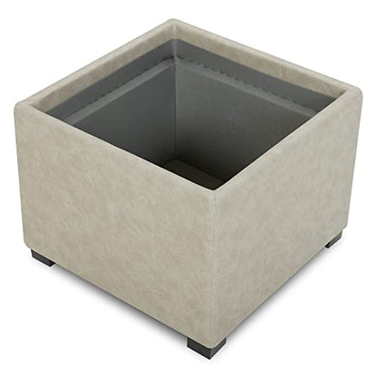 CHITA Storage Ottoman Cube with Tray Lid, Small Footstool with Storage, Square End Table for Living Room and Bedroom, Faux Leather in Stone Gray - color: Stone Gray
