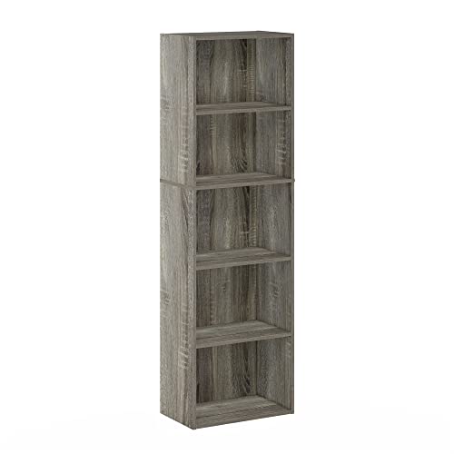 Furinno LUDER Book Shelf, 5-Tier Bookshelf, Bookcase with Open Shelves, 9.4 x 15.8 x 52, Easy Assembly, for Living Room, Bedroom, Home Office, French Oak - color: French Oak, size: 5-Tier