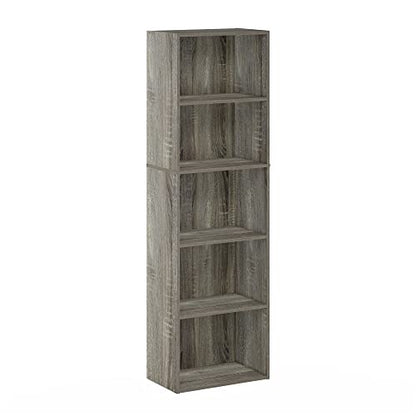 Furinno LUDER Book Shelf, 5-Tier Bookshelf, Bookcase with Open Shelves, 9.4 x 15.8 x 52, Easy Assembly, for Living Room, Bedroom, Home Office, French Oak - color: French Oak, size: 5-Tier