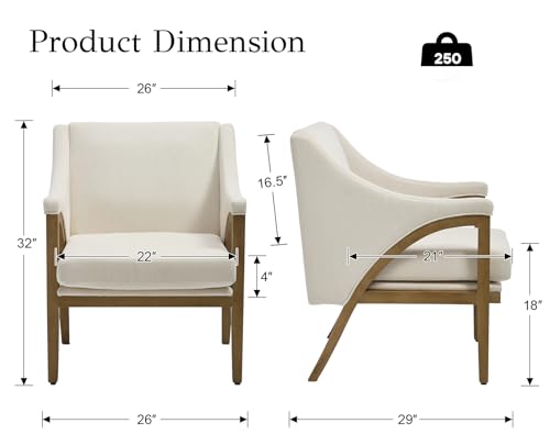 EALSON Modern Accent Chairs Set of 2 Comfy Living Room Chairs with Wooden Frame and Armrest Mid Century Upholstered Fabric Reading Lounge Armchairs for Living Room/Bedroom/Balcony, Chenille White - color: White, size: Set of 2
