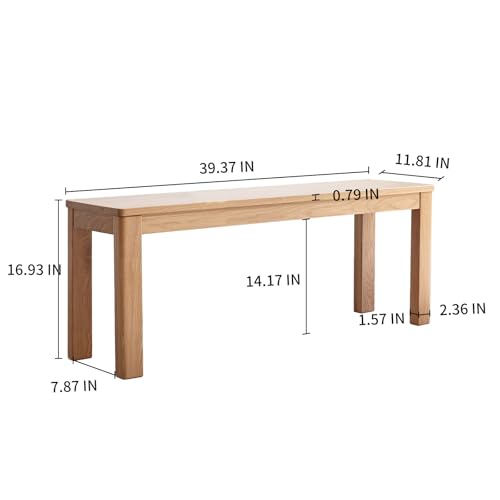 Solid Oak Skinny Bed Bench, Natural Finish – Space-Saving 39.4" Narrow Bench for Bedroom, Entryway, Living Room, Hallway, Kitchen - size: 39 Inch（Square corners)