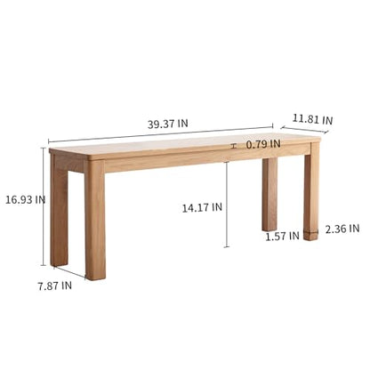 Solid Oak Skinny Bed Bench, Natural Finish – Space-Saving 39.4" Narrow Bench for Bedroom, Entryway, Living Room, Hallway, Kitchen - size: 39 Inch（Square corners)