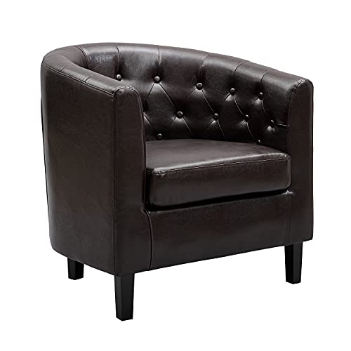 Naomi Home Emma Faux Leather Tufted Barrel Accent Chair - Espresso | Solid wood frame, sturdy legs and easy-clean faux leather create lasting comfort for living room, bedroom or office. - color: Espresso, style: Barrel