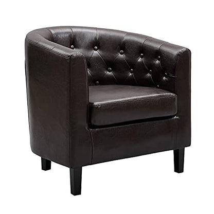 Naomi Home Emma Faux Leather Tufted Barrel Accent Chair - Espresso | Solid wood frame, sturdy legs and easy-clean faux leather create lasting comfort for living room, bedroom or office. - color: Espresso, style: Barrel