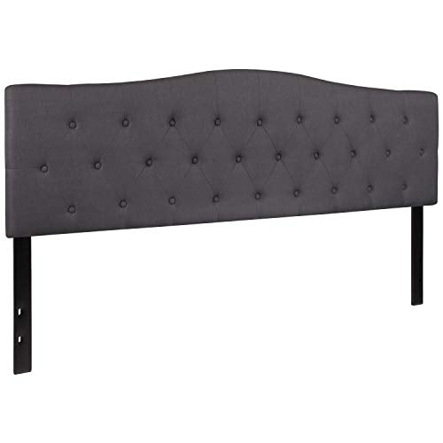 EMMA + OLIVER Tufted Upholstered King Size Headboard in Dark Gray Fabric - color: Dark Gray, size: King