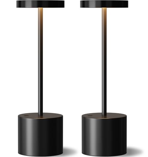 Cordless Rechargeable Table Lamp, 4000mAh Battery Operated, Black, 2 Pack | Wireless LED Lamp, 3 Color Modes, Stepless Dimming, for Dining Room, Bedroom, Bar, Cafe, Restaurant, Outdoor Patio, Camping - color: Black