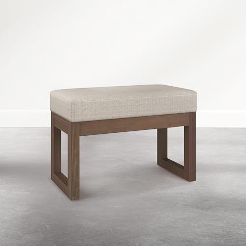 SIMPLIHOME Milltown Small Ottoman Bench - 27 inch Wide Upholstered Tweed Look Fabric Rectangle Footstool Ottoman in Beige Cream, Contemporary Bench for Entryway with Cushioned Seat, Assembled - color: Beige Cream, style: Small Ottoman Bench