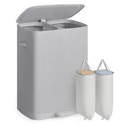 SONGMICS Laundry Basket with Lid, 42.2 Gallons, 2-Compartment Laundry Hamper with Handle and Pedal, Removable Liner, Easy Assembly, 22 x 18.5 x 29.5 Inches, Dove Gray ULCB832G101 - color: Dove Gray