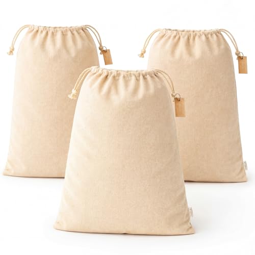 Reusable Produce Storage Bags - XX-Large 19x23 3 Pack - Breathable Muslin Fabric Sacks with Drawstrings – Dust-Proof Travel Cotton Bags for Laundry, Clothes, Purses - size: XX-Large 19x23"(3pack)
